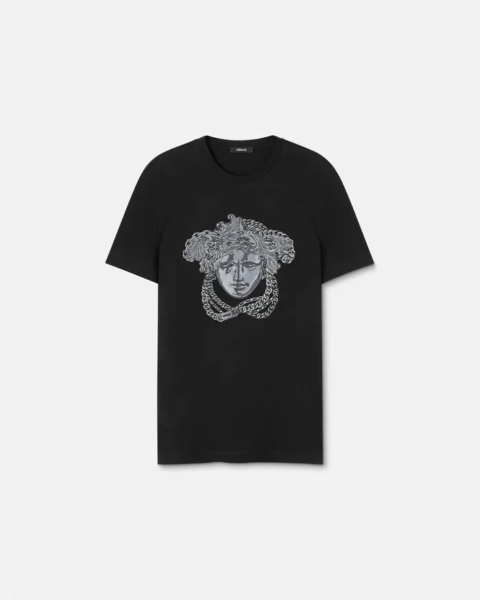 Versace TShirts and Polos Men Embroidered Crystal Medusa TShirt Black