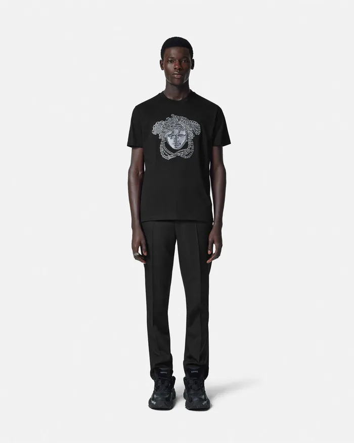 Versace TShirts and Polos Men Embroidered Crystal Medusa TShirt Black