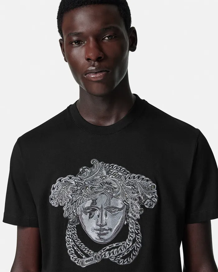 Versace TShirts and Polos Men Embroidered Crystal Medusa TShirt Black