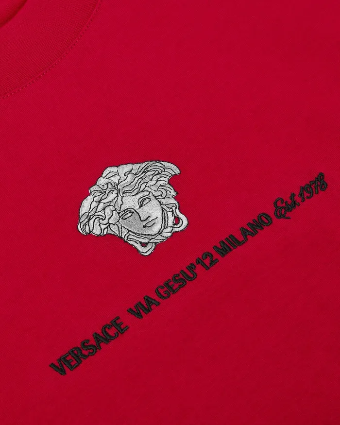 Versace TShirts and Polos Men Embroidered Medusa Milano TShirt Red