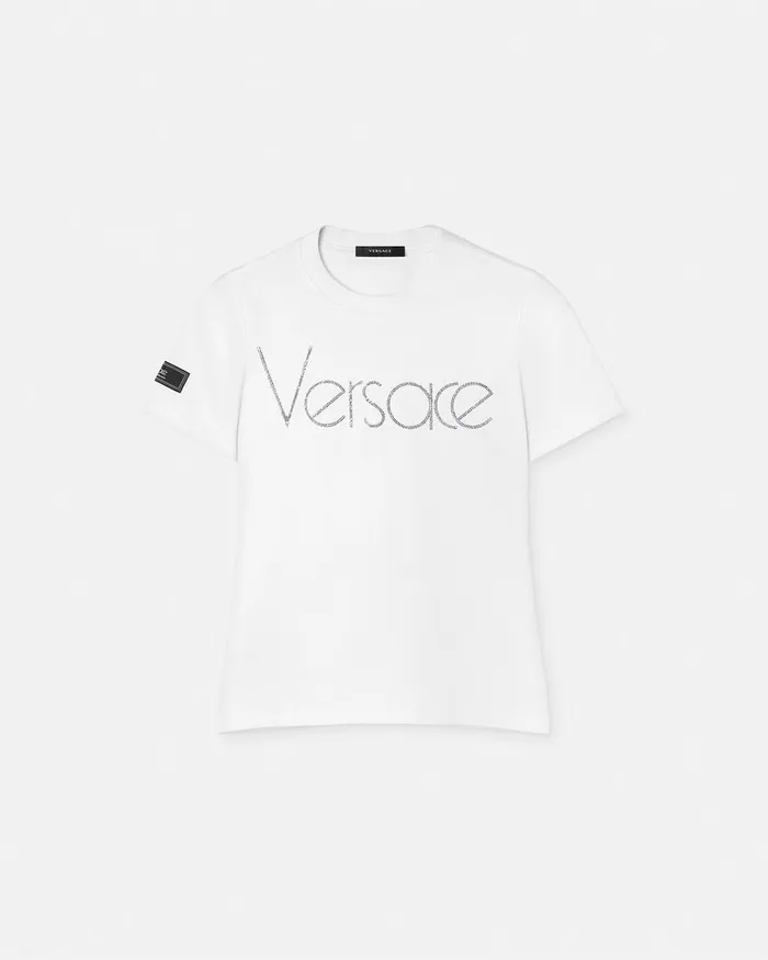 Versace TShirts and Sweatshirts Women Crystal 1978 ReEdition Logo TShirt White