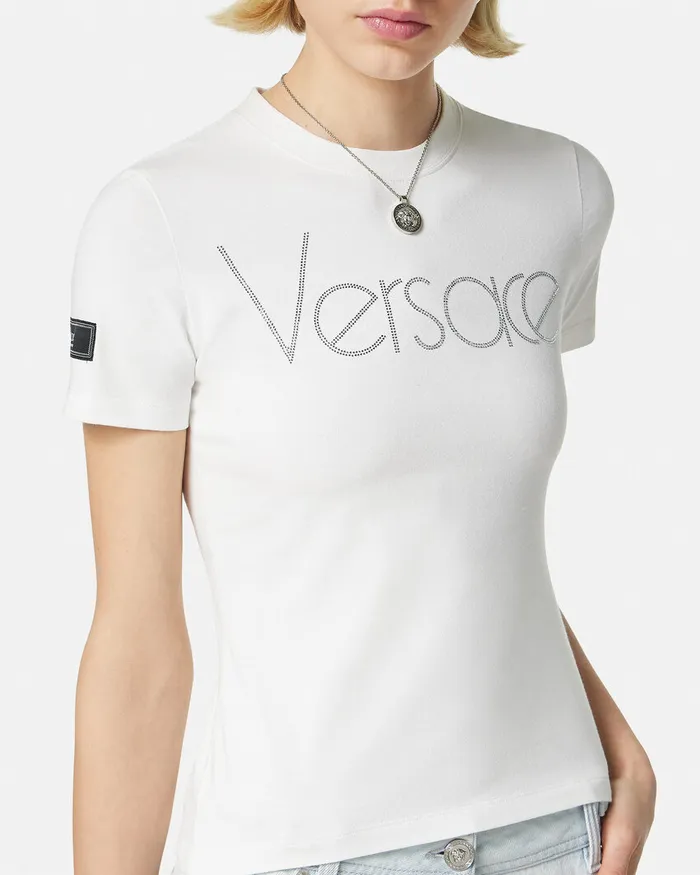 Versace TShirts and Sweatshirts Women Crystal 1978 ReEdition Logo TShirt White