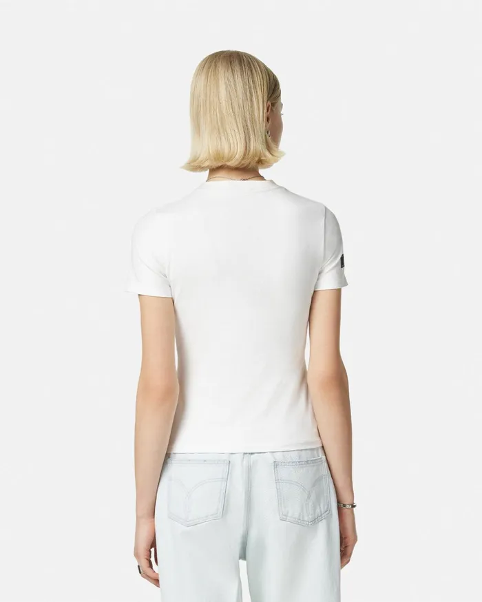 Versace TShirts and Sweatshirts Women Crystal 1978 ReEdition Logo TShirt White