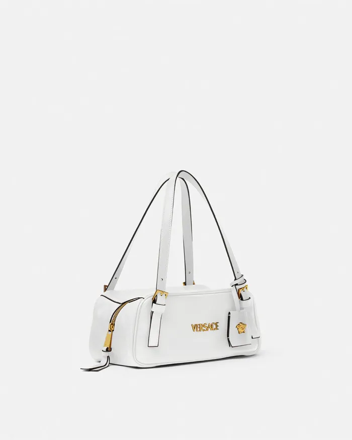 Versace Top Handle Women Tag Bowling Shoulder Bag White
