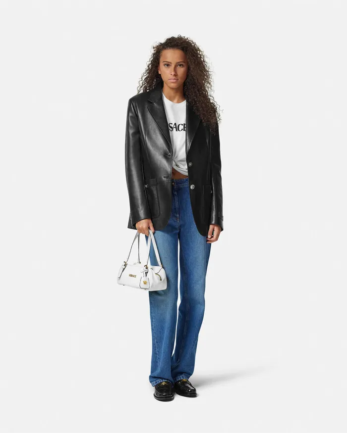 Versace Top Handle Women Tag Bowling Shoulder Bag White