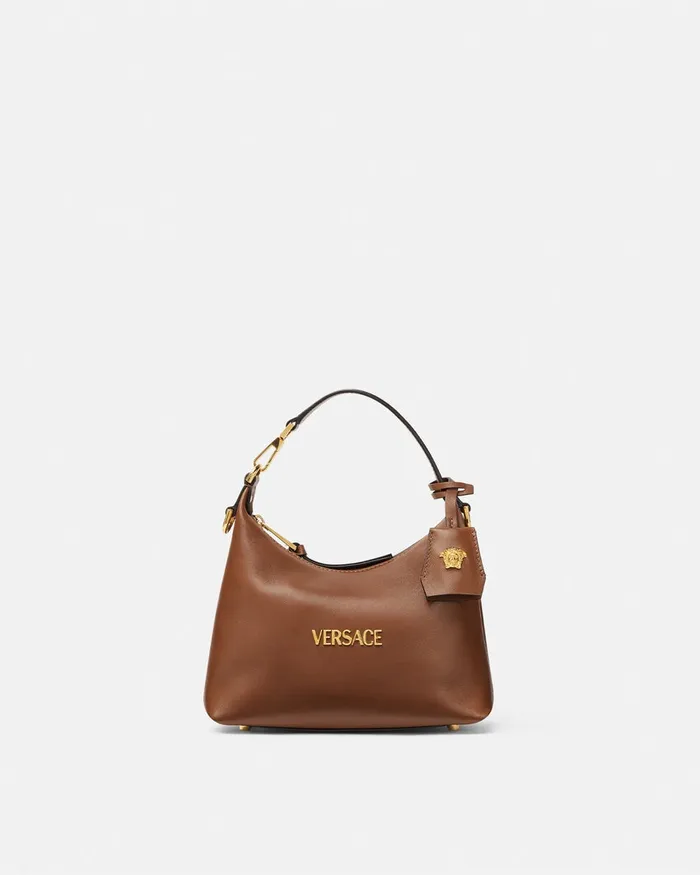 Versace Top Handle Women Tag Hobo Handbag Brown