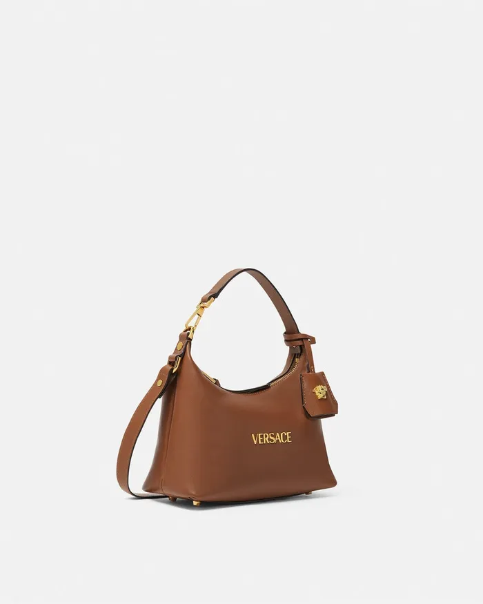 Versace Top Handle Women Tag Hobo Handbag Brown