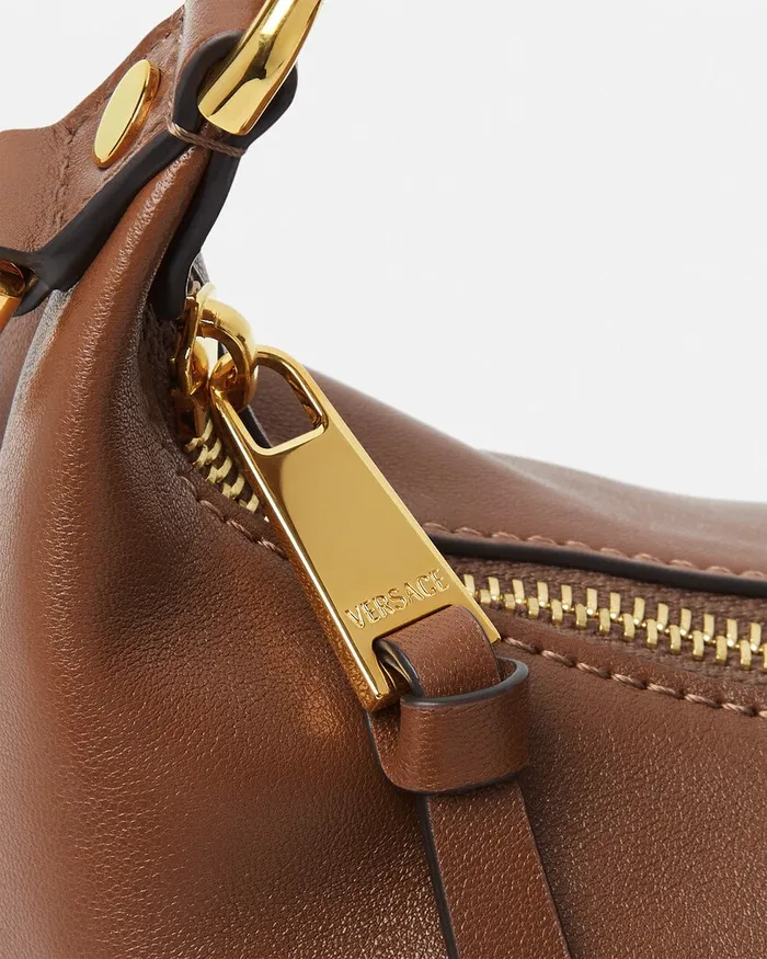 Versace Top Handle Women Tag Hobo Handbag Brown