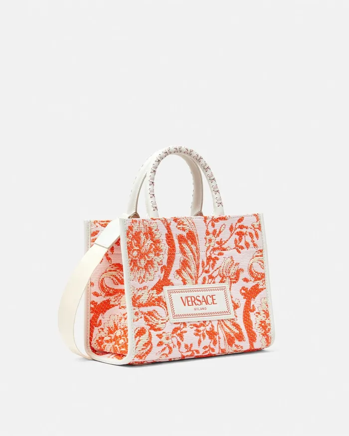 Versace Totes Women Barocco Athena Raffia Small Tote Bag Coral