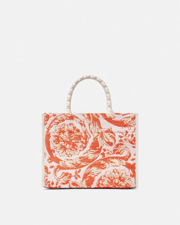 Versace Totes Women Barocco Athena Raffia Small Tote Bag Coral