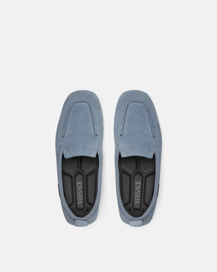 Versace Villa Men Villa Suede Driver Shoes Light Blue