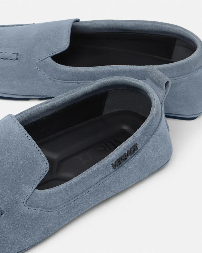 Versace Villa Men Villa Suede Driver Shoes Light Blue