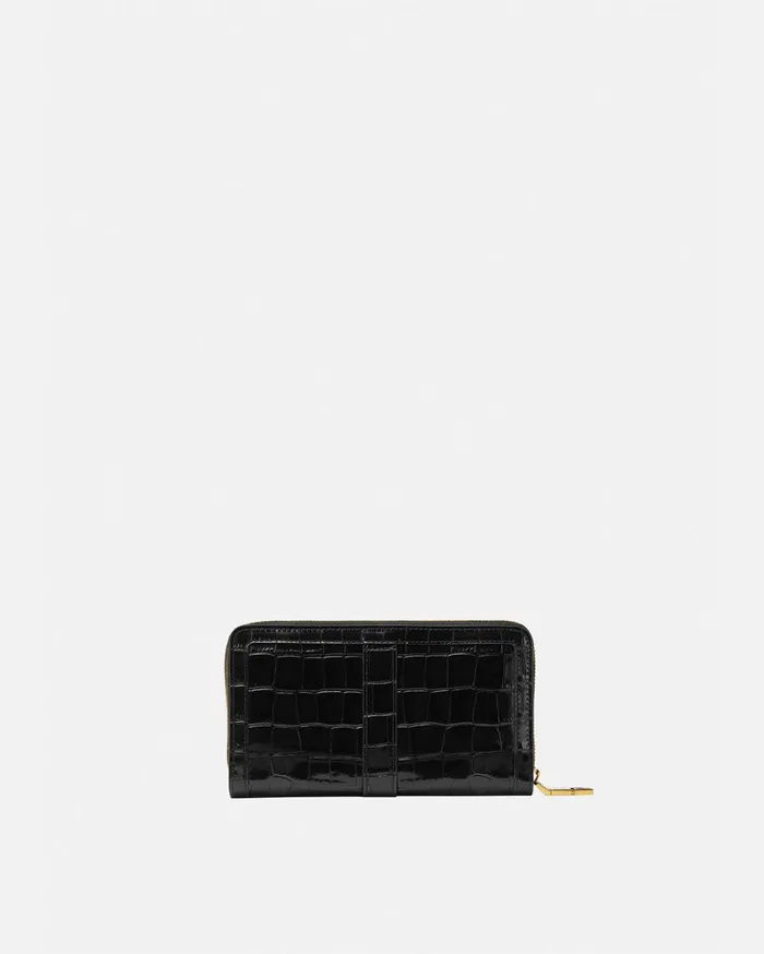 Versace Wallets Women CrocEffect Greca Goddess Long Wallet Blackgold