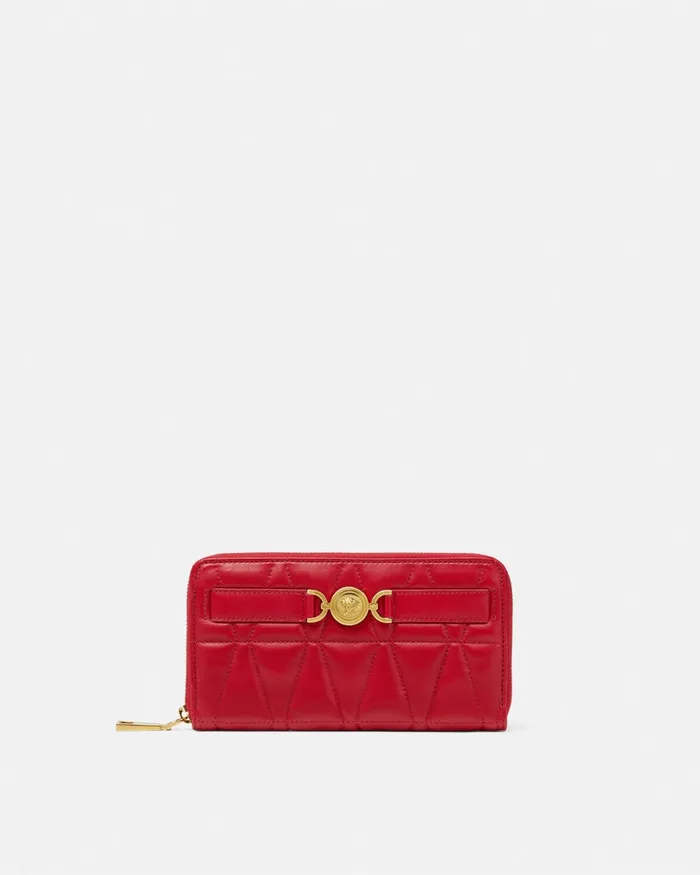 Versace Wallets Women Medusa 03995 Quilted Long Wallet Red