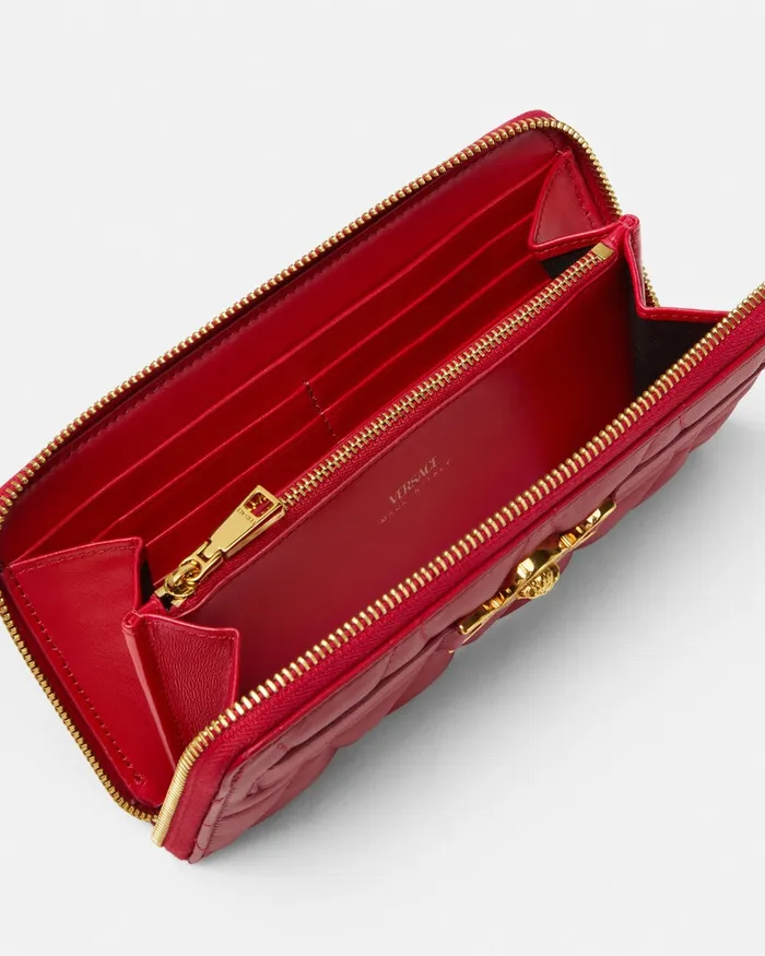 Versace Wallets Women Medusa 03995 Quilted Long Wallet Red