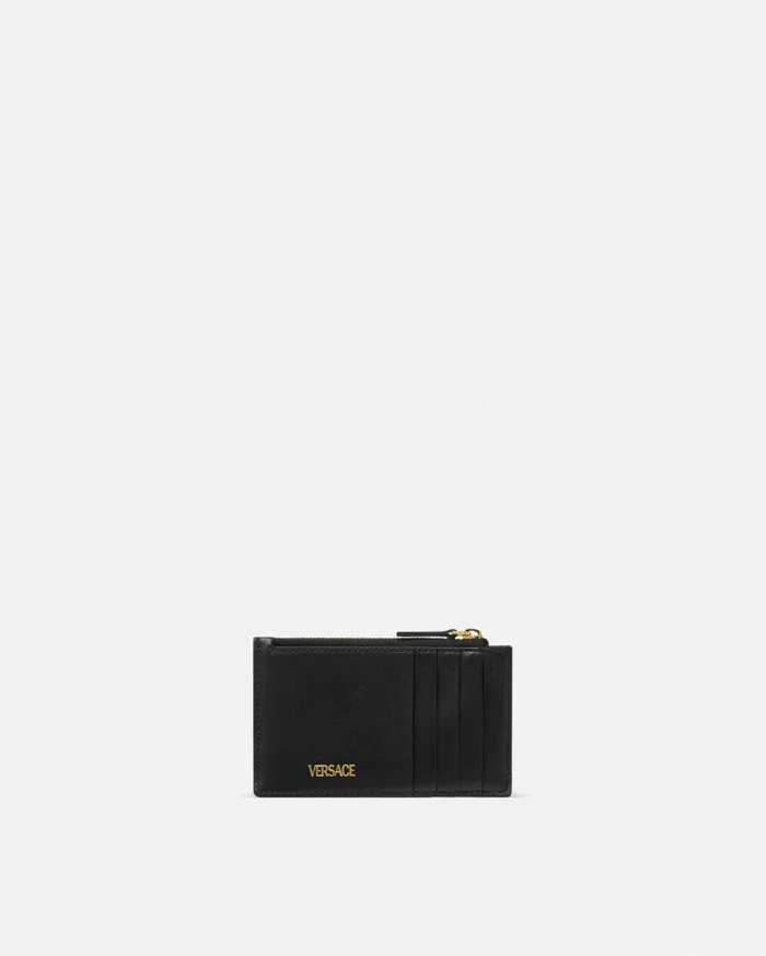 Versace Wallets Women Medusa 03995 Quilted Zip Card Holder Blackgold