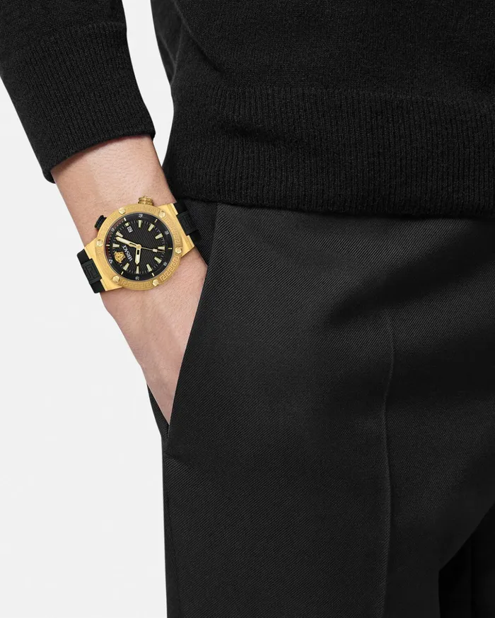 Versace Watches Men Greca Logo Diver Watch Blackgold