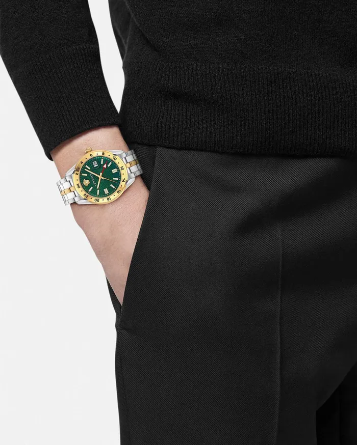 Versace Watches Men Greca Time Gmt Watch Silvergold