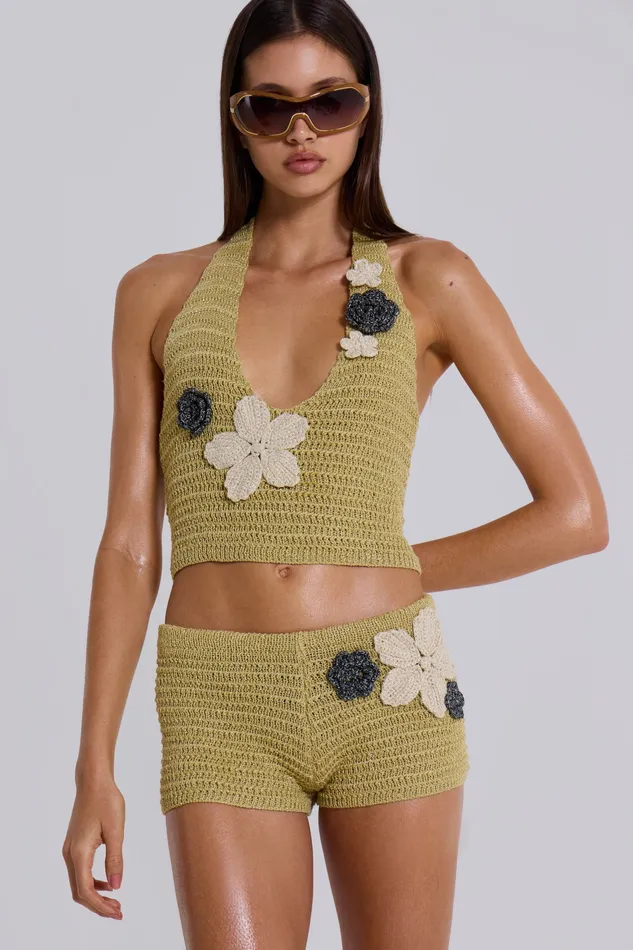 Vine Crochet Mini Shorts With Flower Detail Women Tops Jaded London