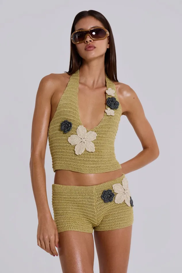 Vine Crochet Mini Shorts With Flower Detail Women Tops Jaded London