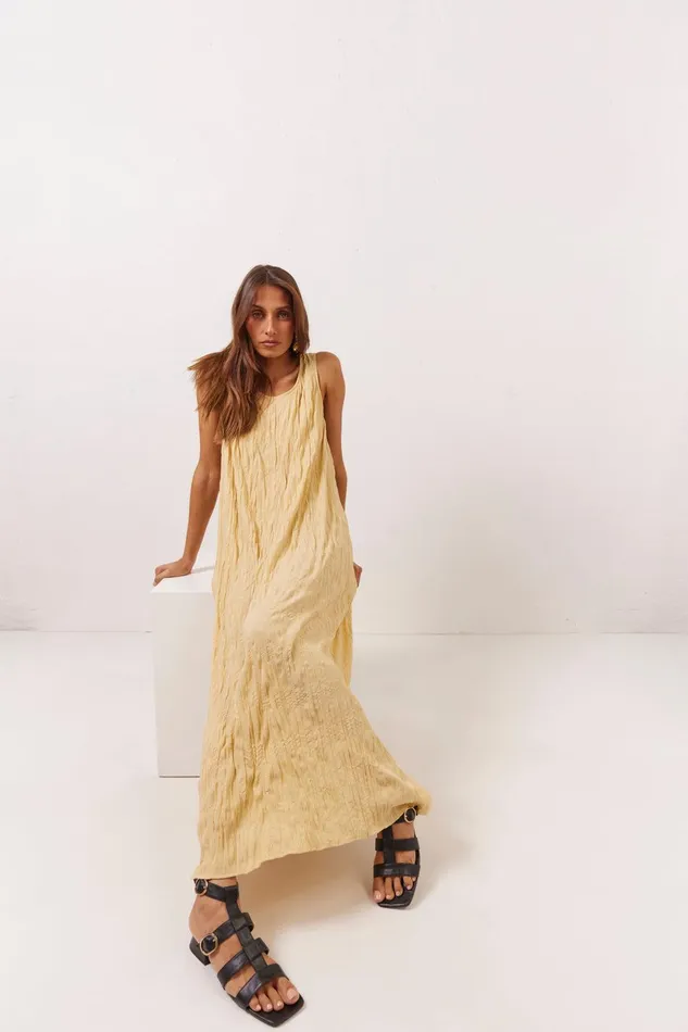 VRG GRL Cate Smock Midi Dress Butter Women MidiMaxi Dresses VRG GRL Cate Smock Midi Dress Butter Women MidiMaxi Dresses