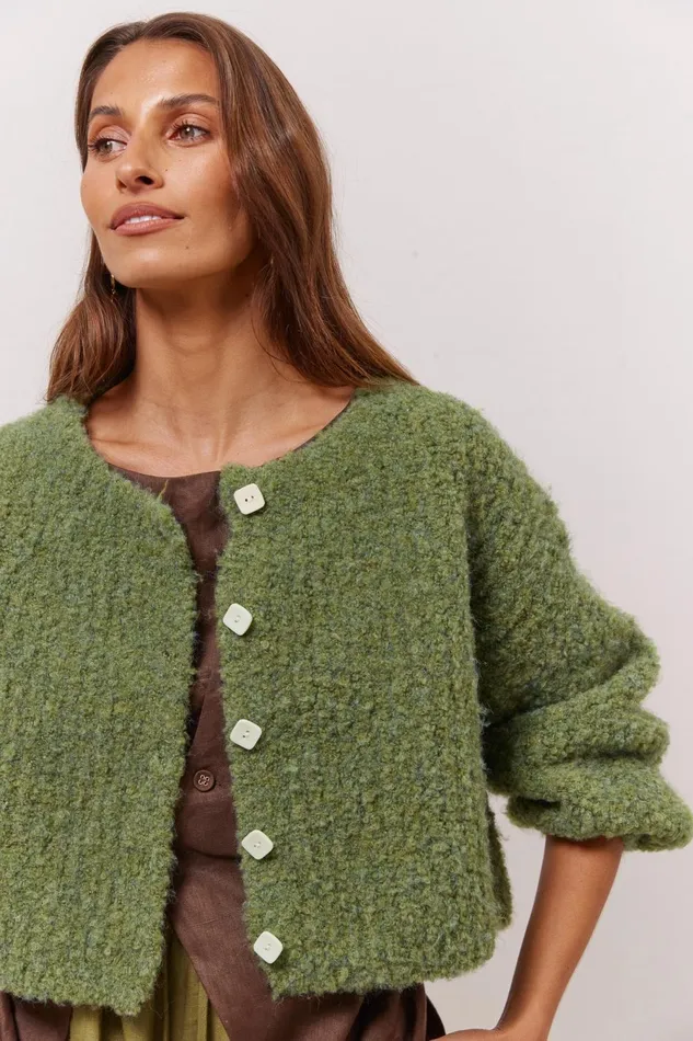 VRG GRL Elsie Knit Cardigan Green Women Cardigans