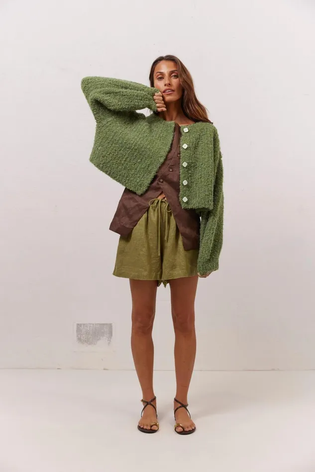 VRG GRL Elsie Knit Cardigan Green Women Cardigans