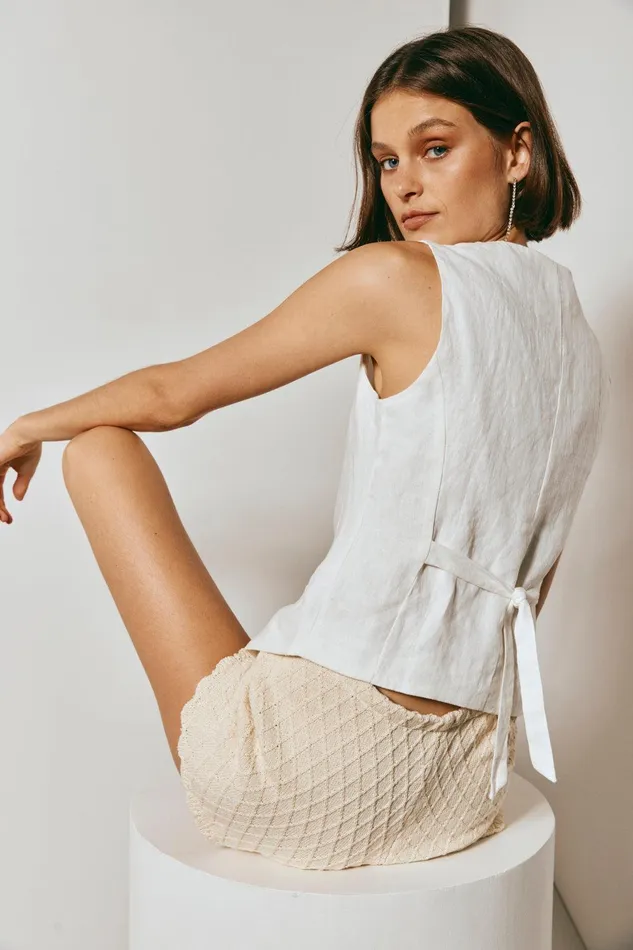 VRG GRL Italian Streets Linen Vest White Women Sleeveless