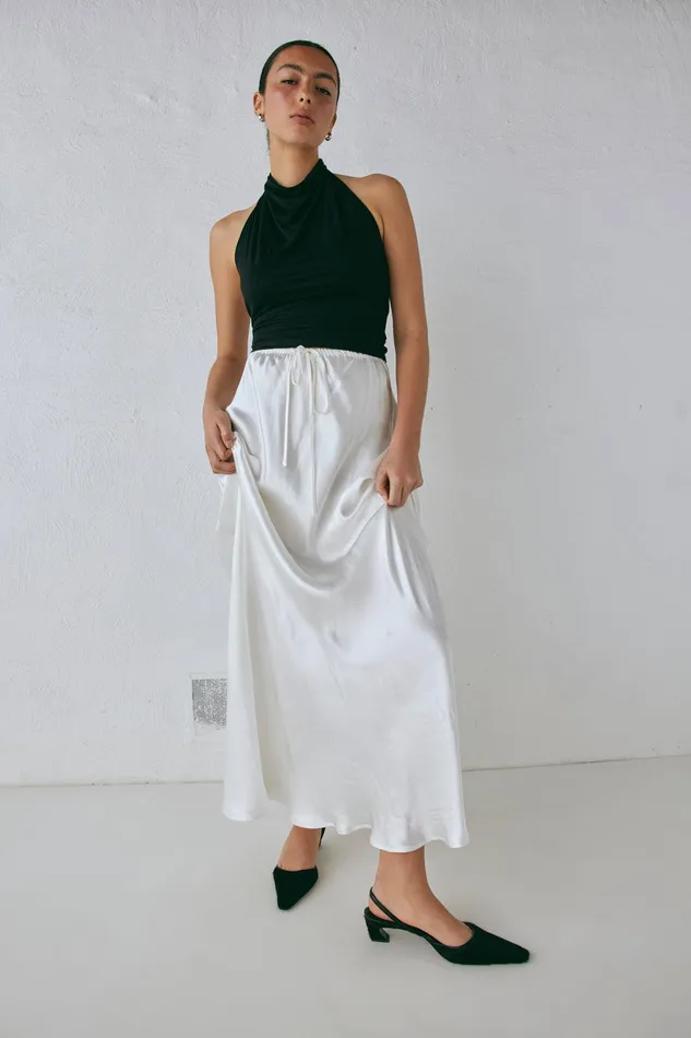 VRG GRL Lyla Satin Maxi Skirt White Women Skirts VRG GRL Lyla Satin Maxi Skirt White Women Skirts