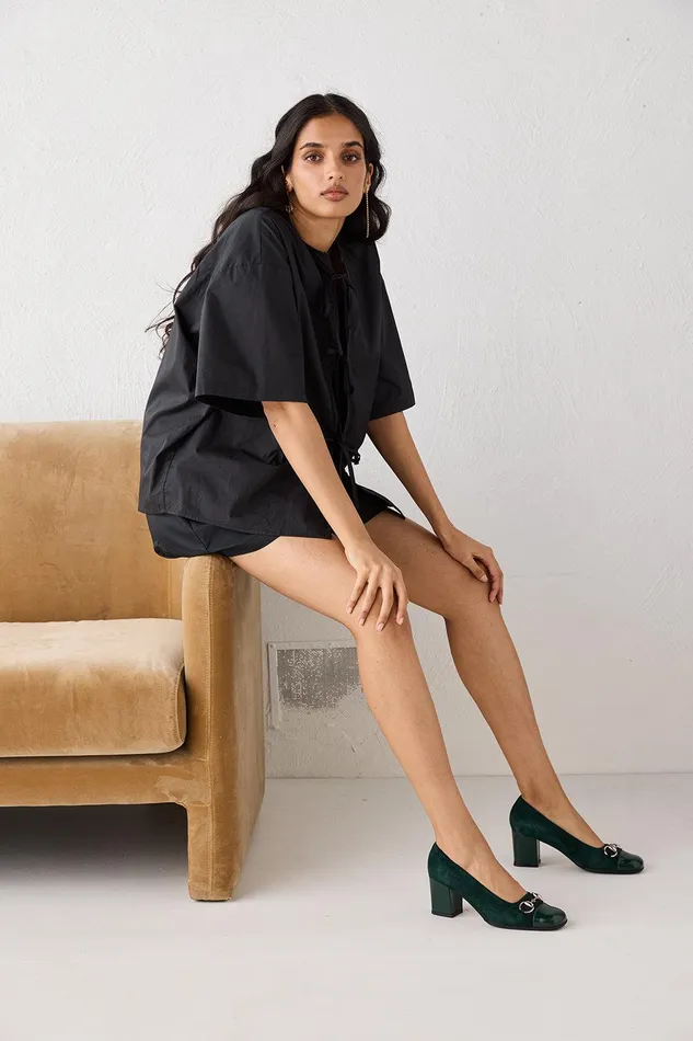 VRG GRL Naomi Smock Top Black Women Short Sleeve