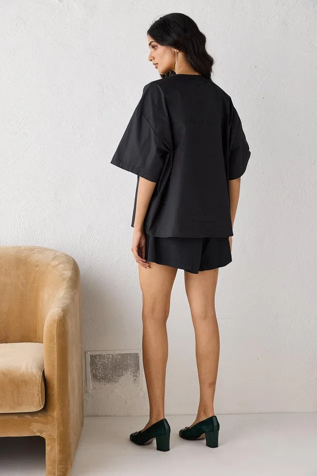 VRG GRL Naomi Smock Top Black Women Short Sleeve