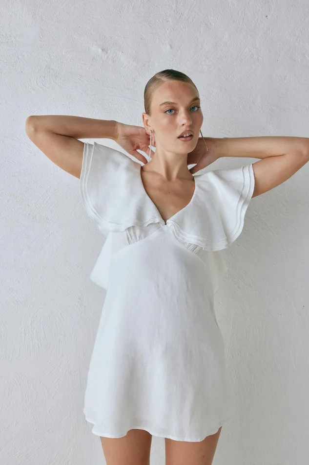 VRG GRL Party Nights Linen Mini Dress White Women Mini Dresses