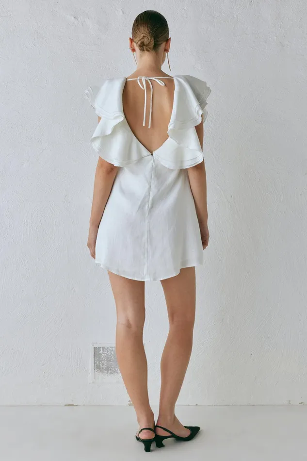 VRG GRL Party Nights Linen Mini Dress White Women Mini Dresses