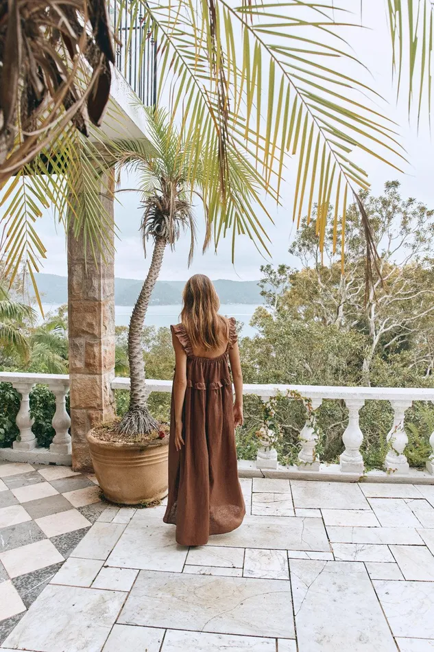 VRG GRL Rossana Linen Maxi Dress Chocolate Women MidiMaxi Dresses VRG GRL Rossana Linen Maxi Dress Chocolate Women MidiMaxi Dresses
