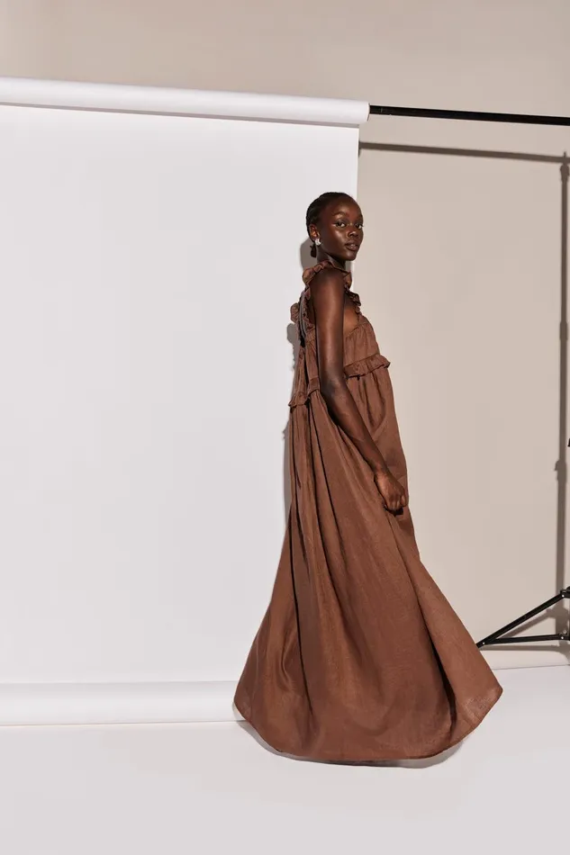 VRG GRL Rossana Linen Maxi Dress Chocolate Women MidiMaxi Dresses VRG GRL Rossana Linen Maxi Dress Chocolate Women MidiMaxi Dresses