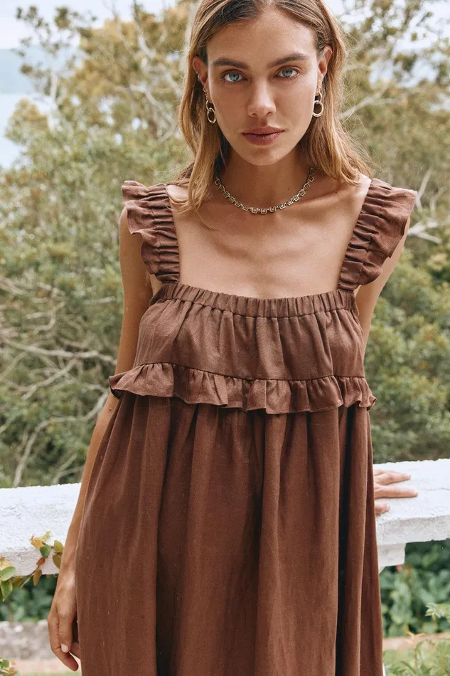 VRG GRL Rossana Linen Maxi Dress Chocolate Women MidiMaxi Dresses VRG GRL Rossana Linen Maxi Dress Chocolate Women MidiMaxi Dresses