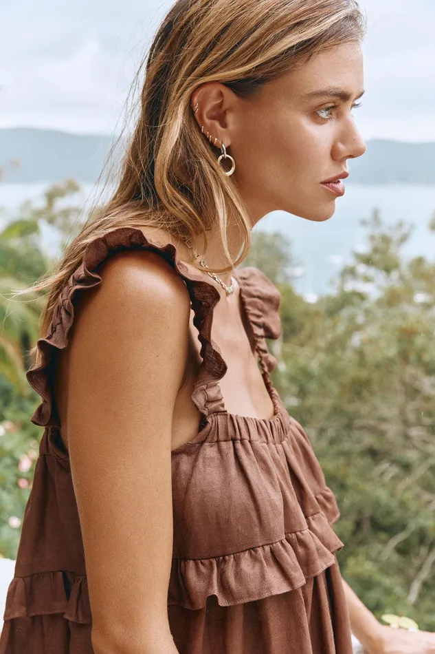 VRG GRL Rossana Linen Maxi Dress Chocolate Women MidiMaxi Dresses VRG GRL Rossana Linen Maxi Dress Chocolate Women MidiMaxi Dresses