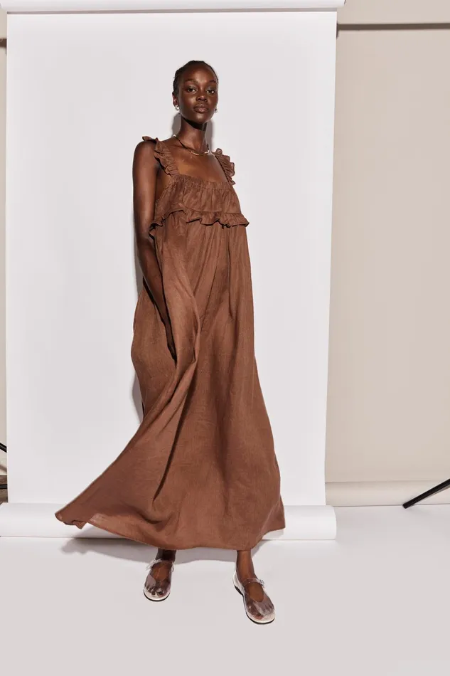 VRG GRL Rossana Linen Maxi Dress Chocolate Women MidiMaxi Dresses VRG GRL Rossana Linen Maxi Dress Chocolate Women MidiMaxi Dresses