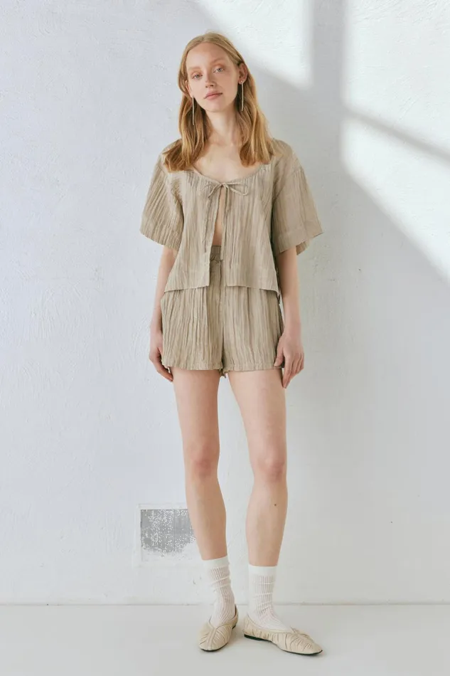 VRG GRL The Sea and I Smock Top Taupe Women Short Sleeve