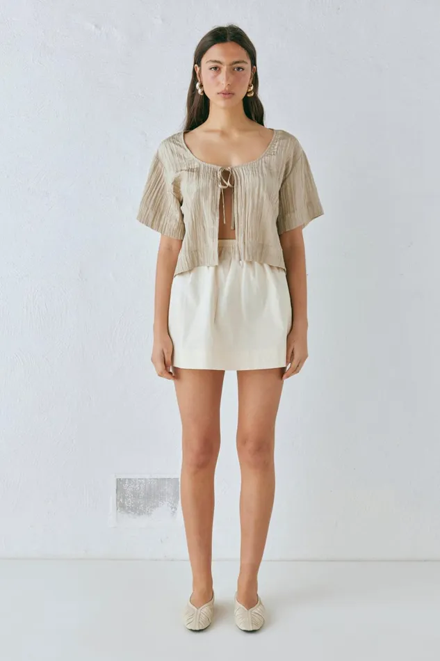 VRG GRL The Sea and I Smock Top Taupe Women Short Sleeve