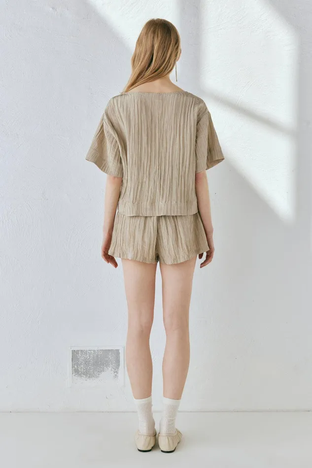 VRG GRL The Sea and I Smock Top Taupe Women Short Sleeve