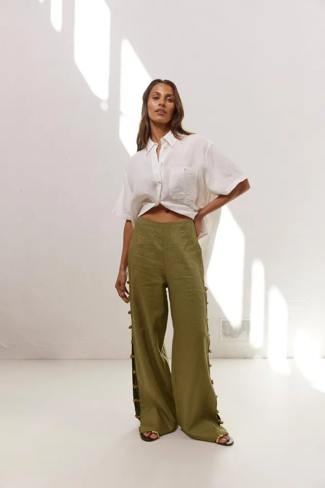 VRG GRL Tia Linen Pants Olive Women Pants