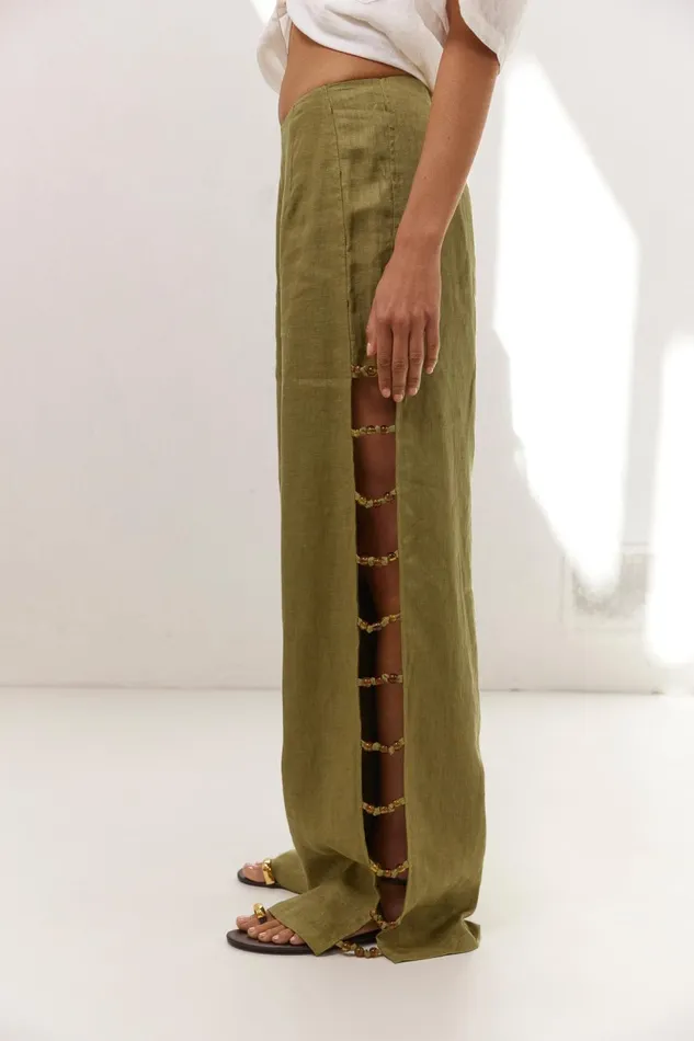 VRG GRL Tia Linen Pants Olive Women Pants