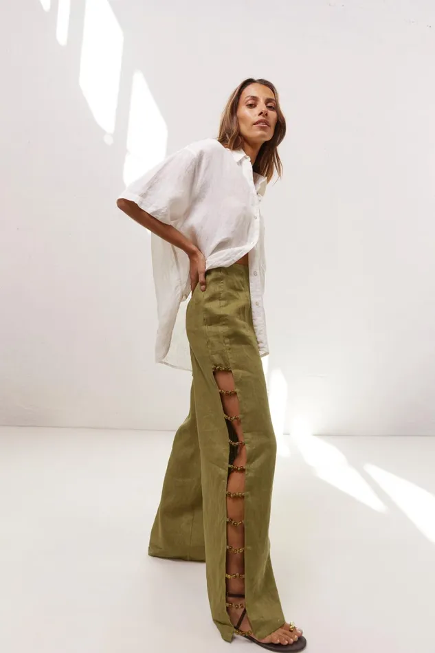 VRG GRL Tia Linen Pants Olive Women Pants