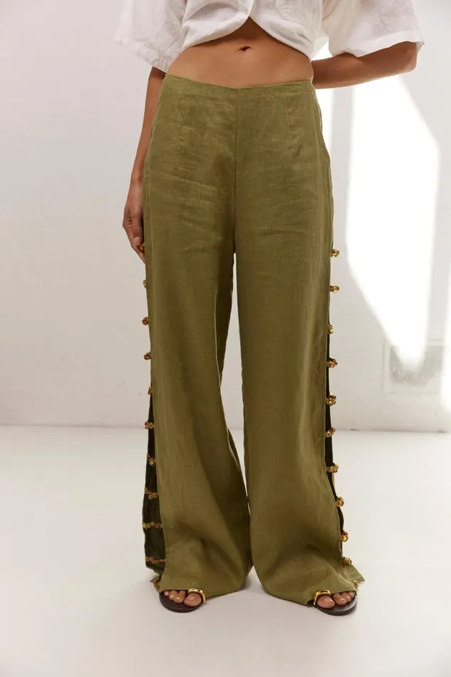 VRG GRL Tia Linen Pants Olive Women Pants