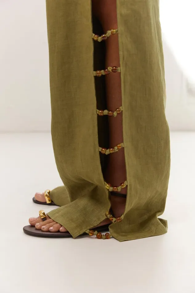 VRG GRL Tia Linen Pants Olive Women Pants