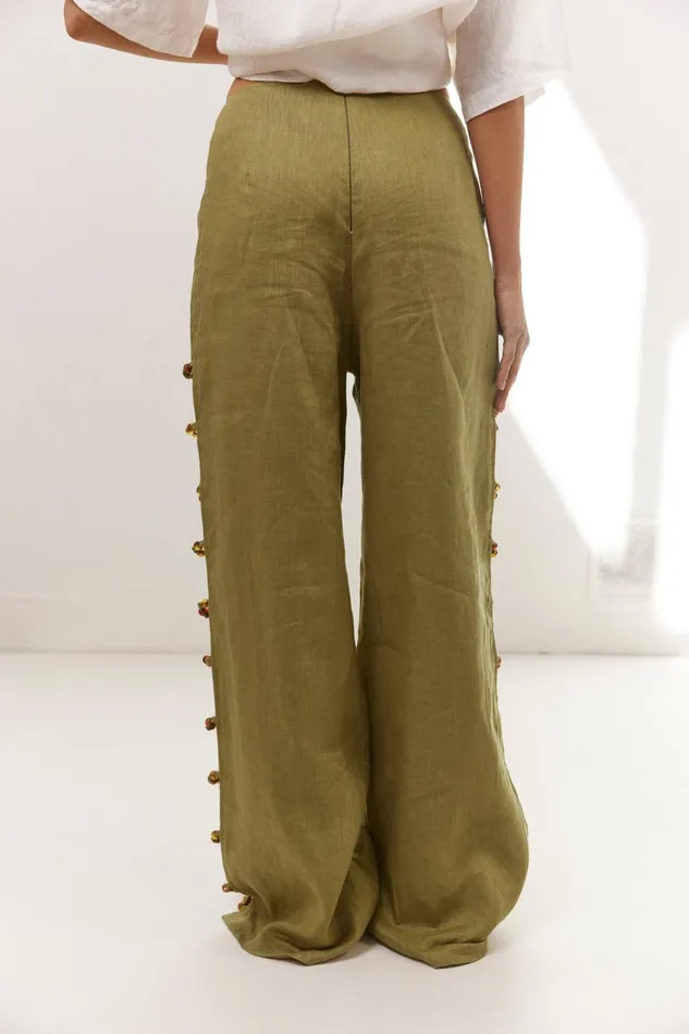 VRG GRL Tia Linen Pants Olive Women Pants