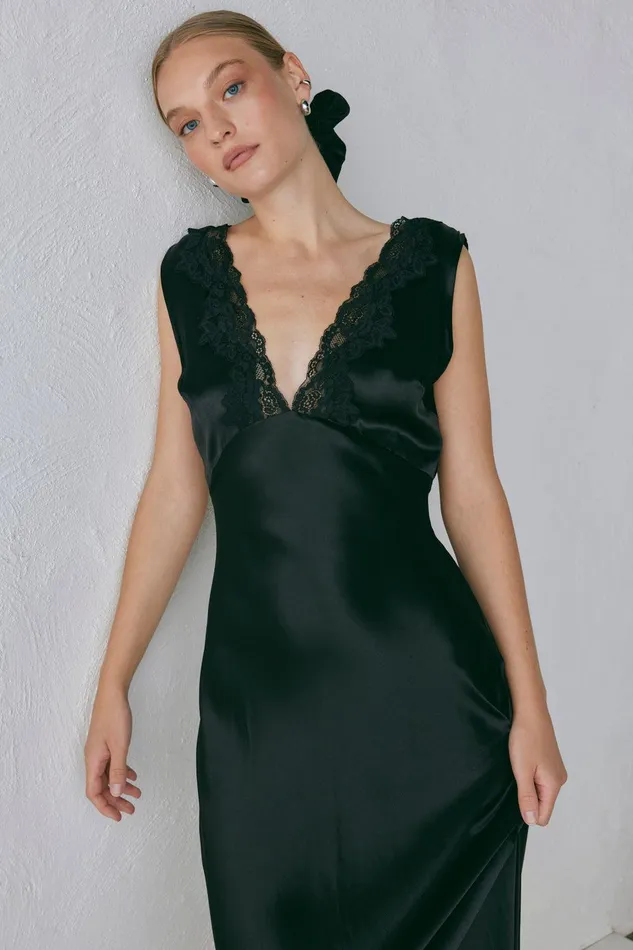 VRG GRL Tully Satin Maxi Dress Black Women MidiMaxi Dresses VRG GRL Tully Satin Maxi Dress Black Women MidiMaxi Dresses