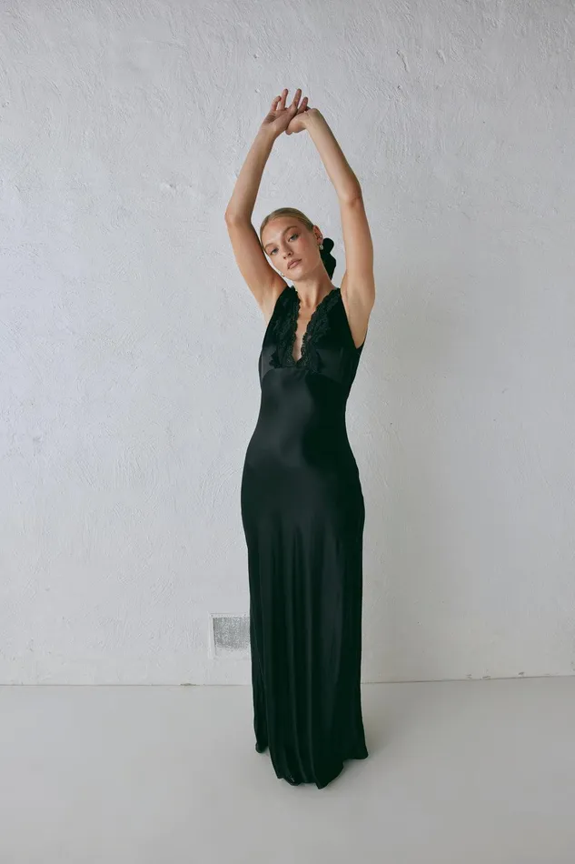 VRG GRL Tully Satin Maxi Dress Black Women MidiMaxi Dresses VRG GRL Tully Satin Maxi Dress Black Women MidiMaxi Dresses