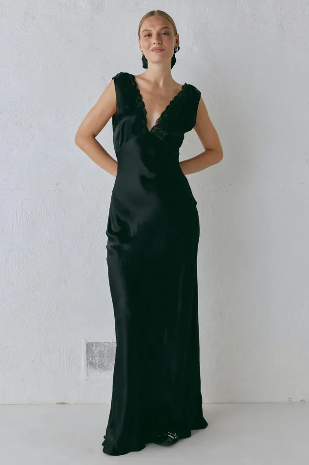 VRG GRL Tully Satin Maxi Dress Black Women MidiMaxi Dresses VRG GRL Tully Satin Maxi Dress Black Women MidiMaxi Dresses